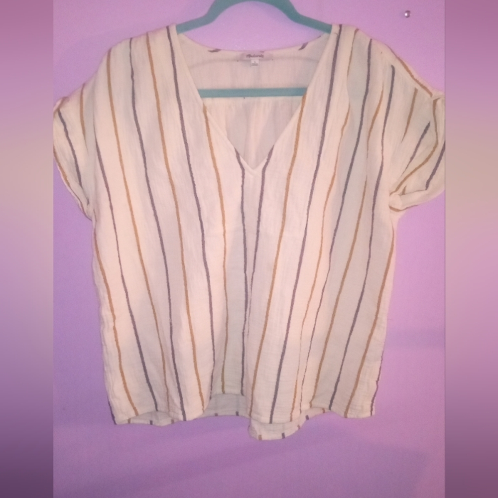 Madewell Lightspun Westing Shirt Top in Stripe size L Cream Striped